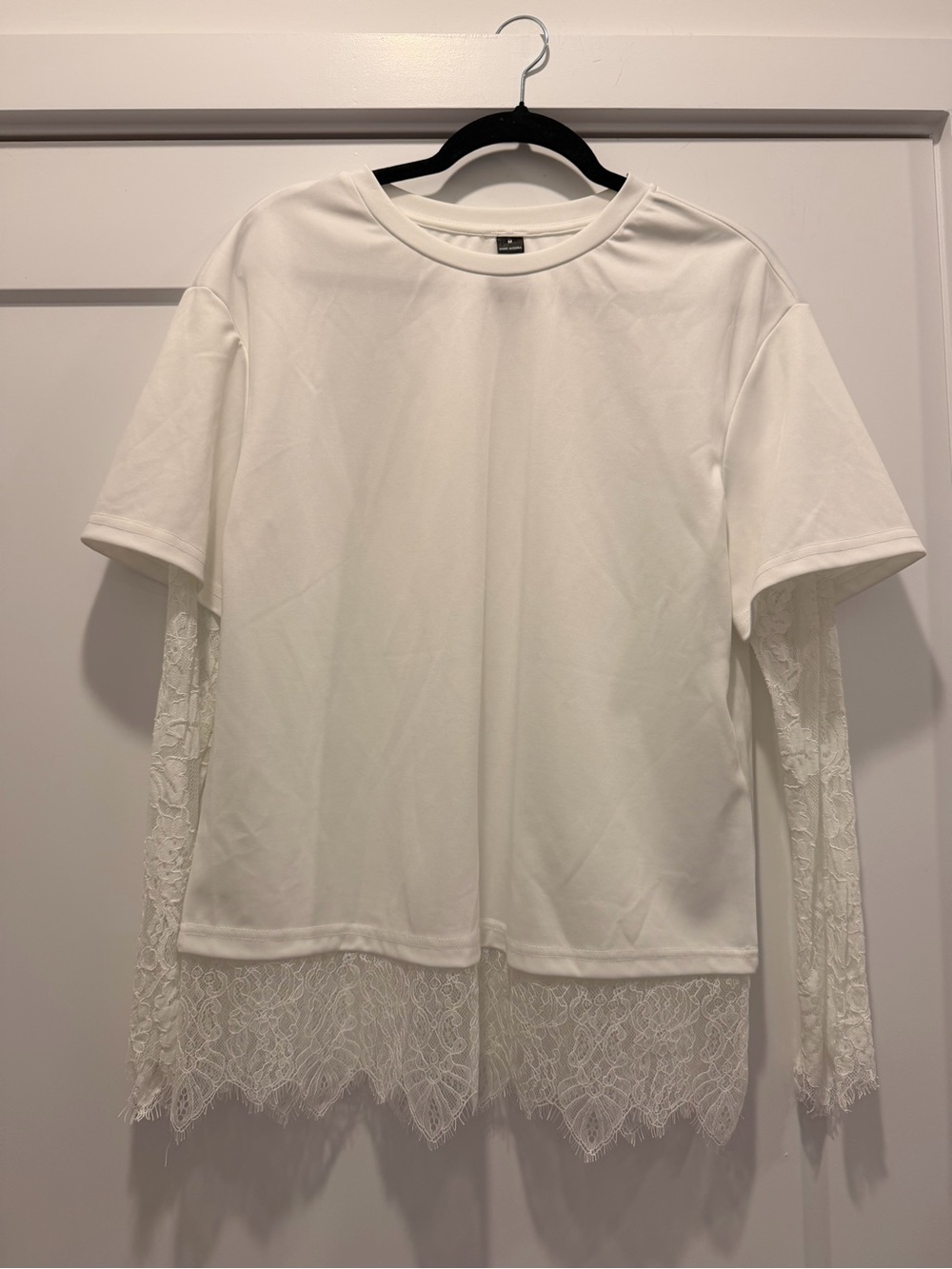 SHEIN White Lace-Hem Layered Short Sleeve Top